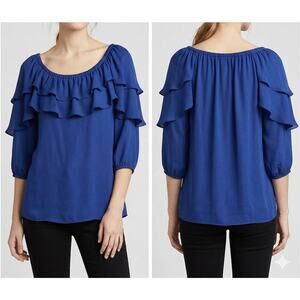 Relativity Womens Small Blue Off Shoulder Polyester Ruffle Sleeve Neck Top